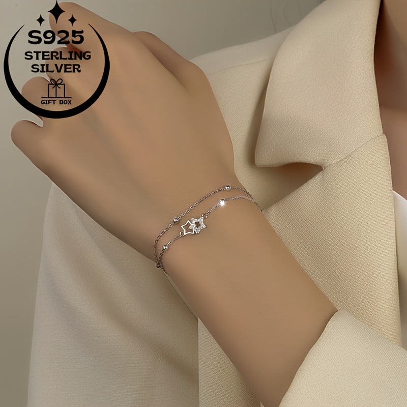 925 Silver Star Bead Bracelet with Zirconia Inlays